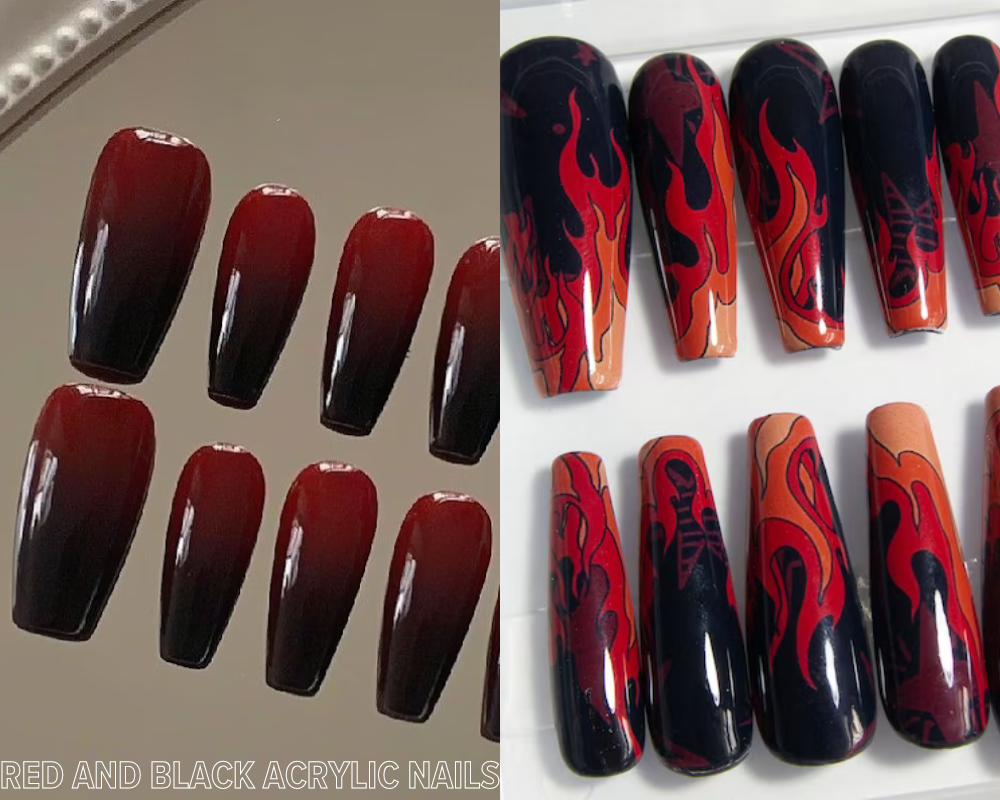 Red and Black Acrylic Nails