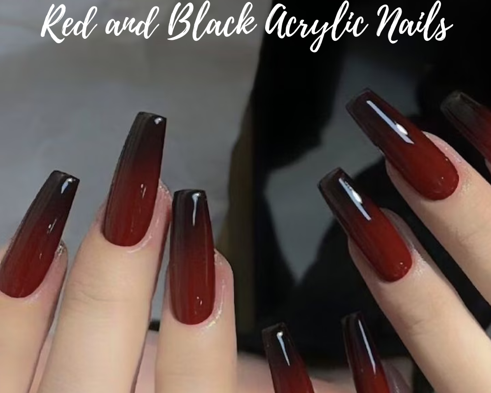 Red and Black Acrylic Nails